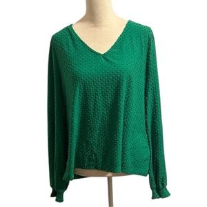 J CREW green dot v neck long sleeve top size XL